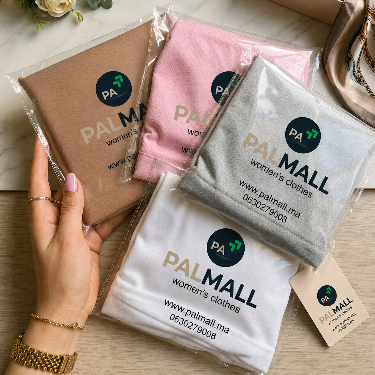 Pack PALMALL de manches anti-UV en blanc, gris, rose et beige