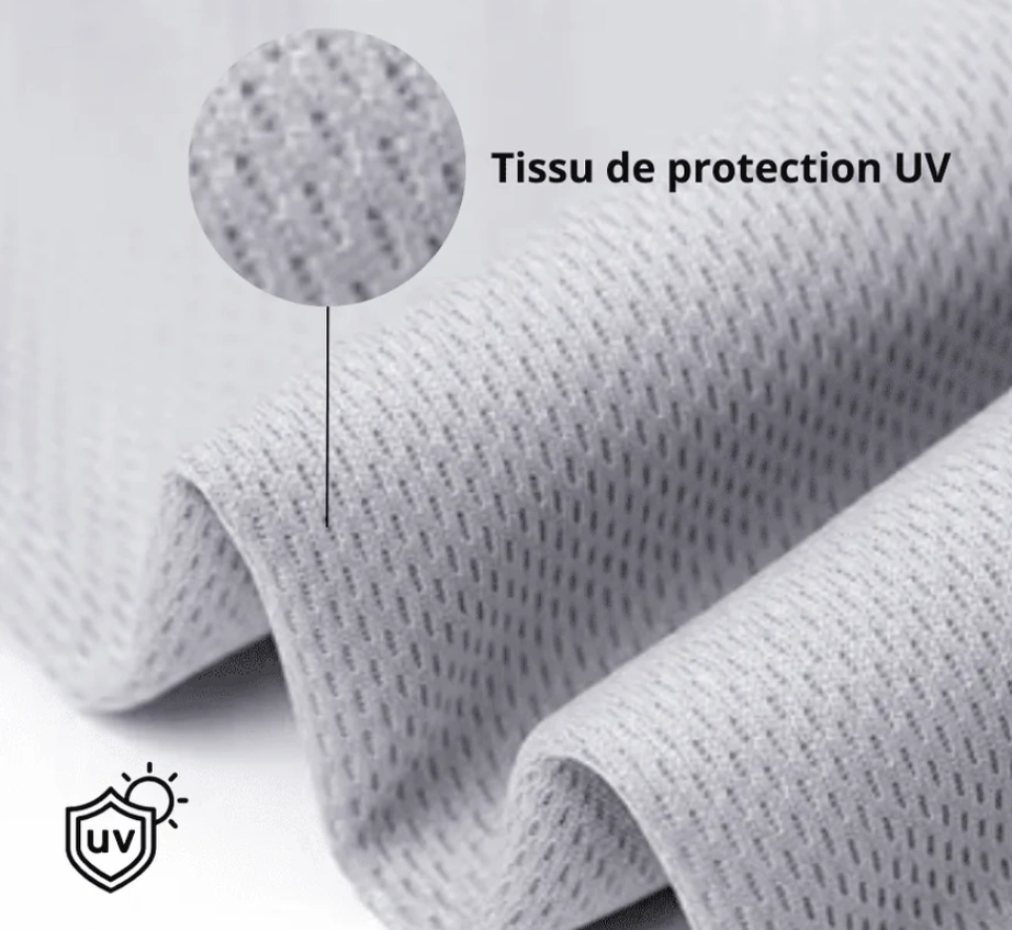 Gros plan sur le tissu de protection UV des manches PALMALL