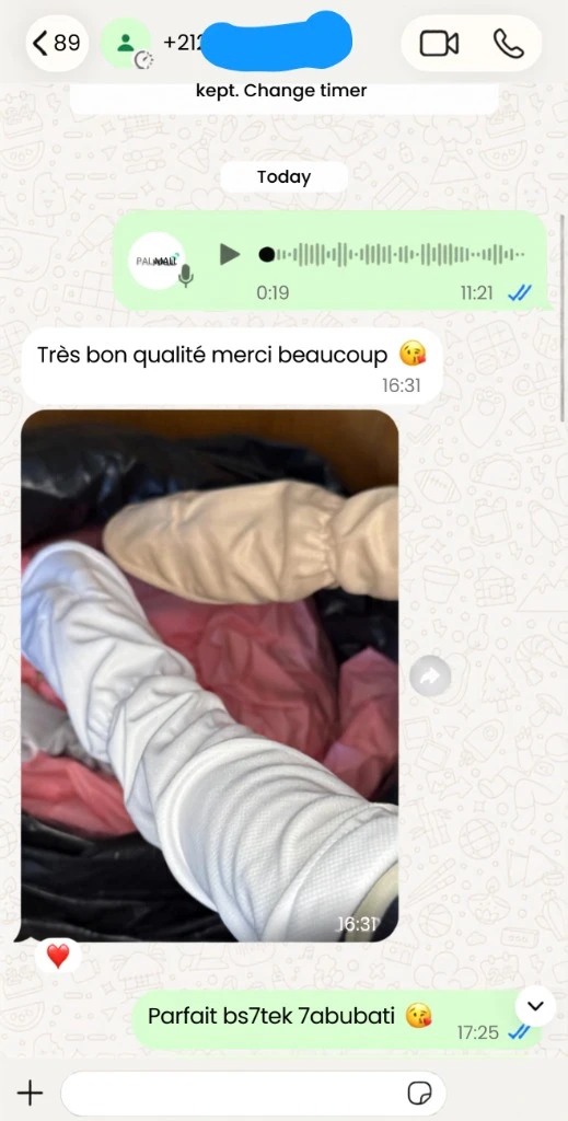 Avis WhatsApp client PALMALL - Très bon qualité merci